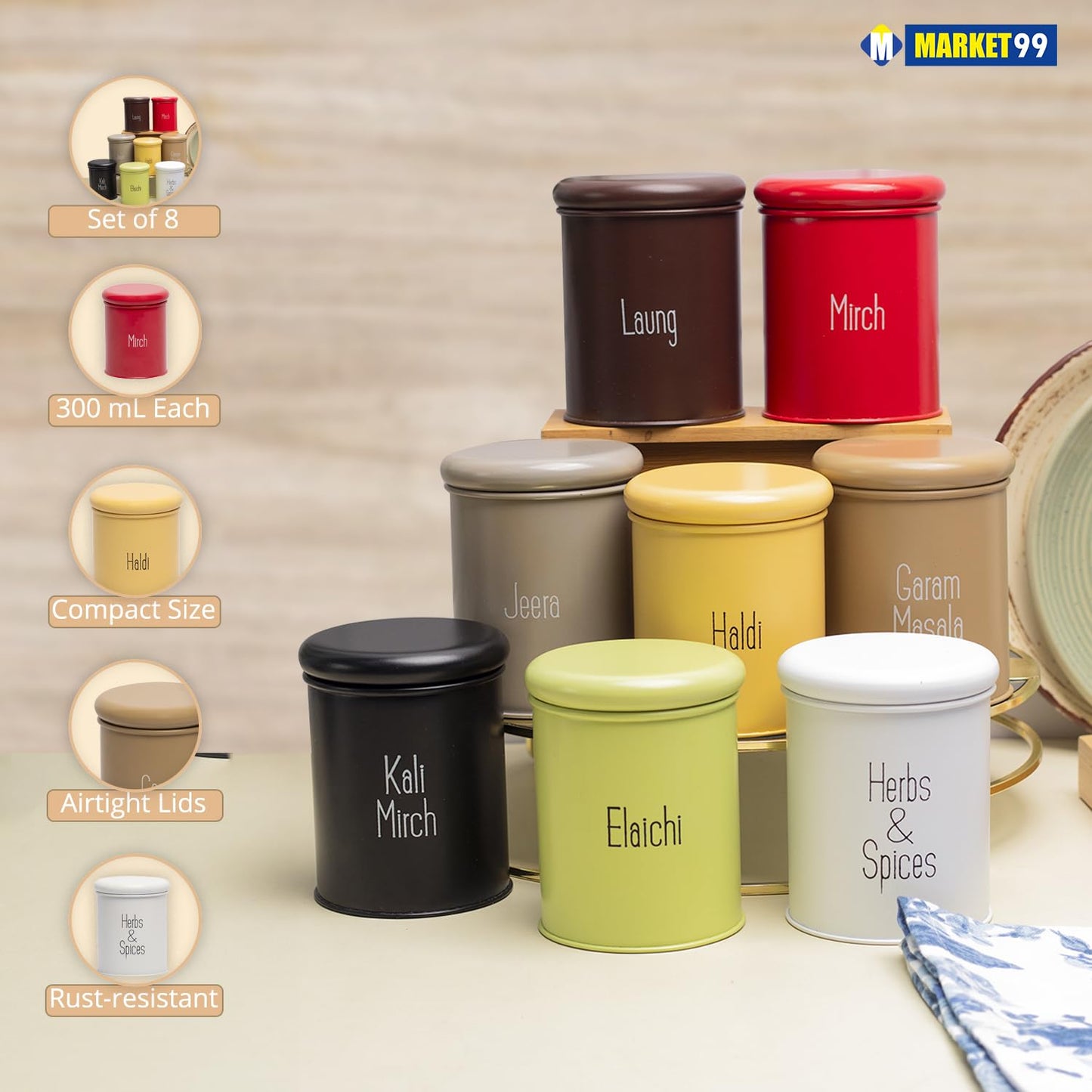 Kitchen Name Masala Container (Pack of 8) – Airtight, Stylish & Durable Organizer
