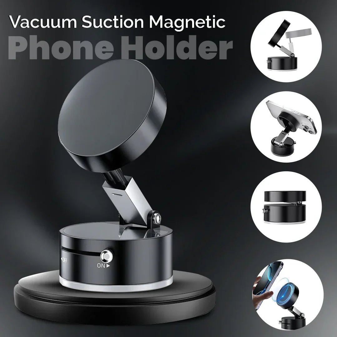 Vacuum Magnetic Suction Phone Holder – Foldable, 360° Rotatable & Works Everywhere!