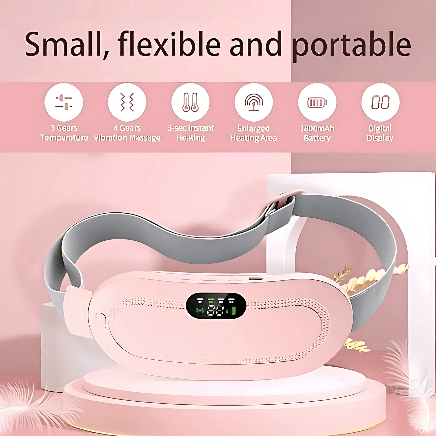 Period Cramp Relief Heating Pad Belt for Women – Rechargeable, Adjustable, Fast Pain Relief with Massage & Heat Therapy