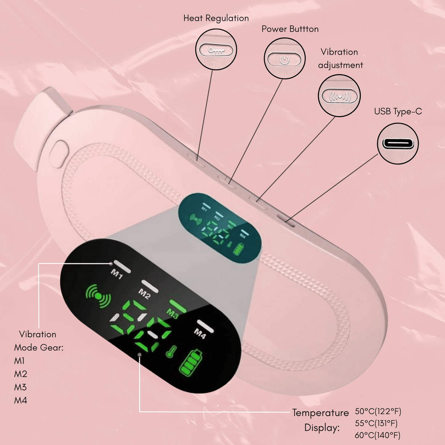 Period Cramp Relief Heating Pad Belt for Women – Rechargeable, Adjustable, Fast Pain Relief with Massage & Heat Therapy